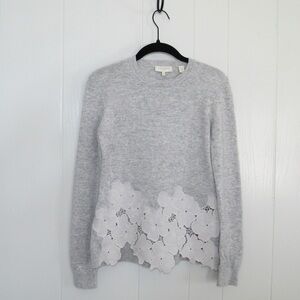 Ted Baker ”Jayya” Gray Cashmere/Wool Blend Floral Lace Bottom Sweater Sz 0/ US 2